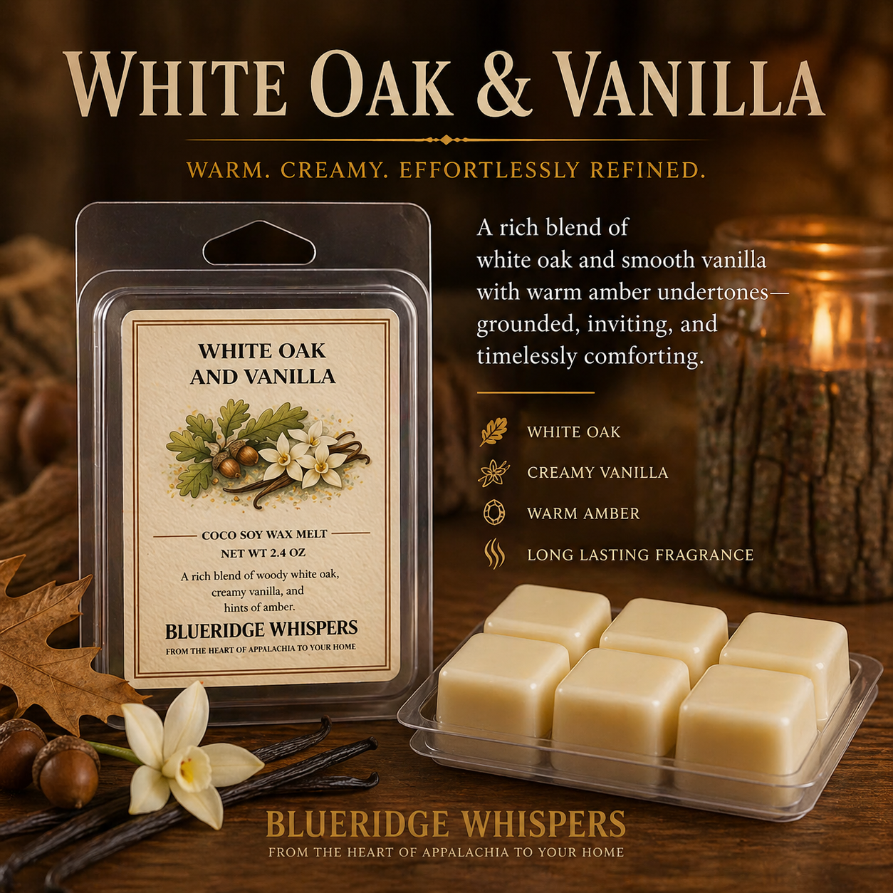 White Oak & Vanilla Soy Wax Melts – Earthy & Smooth Scent