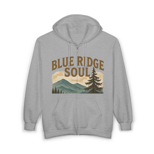 Blue Ridge Soul Full Zip Hoodie - Cozy, Nature-Inspired Sweatshirt for Outdoor Lovers, Great for Camping, Gifts, and Relaxing