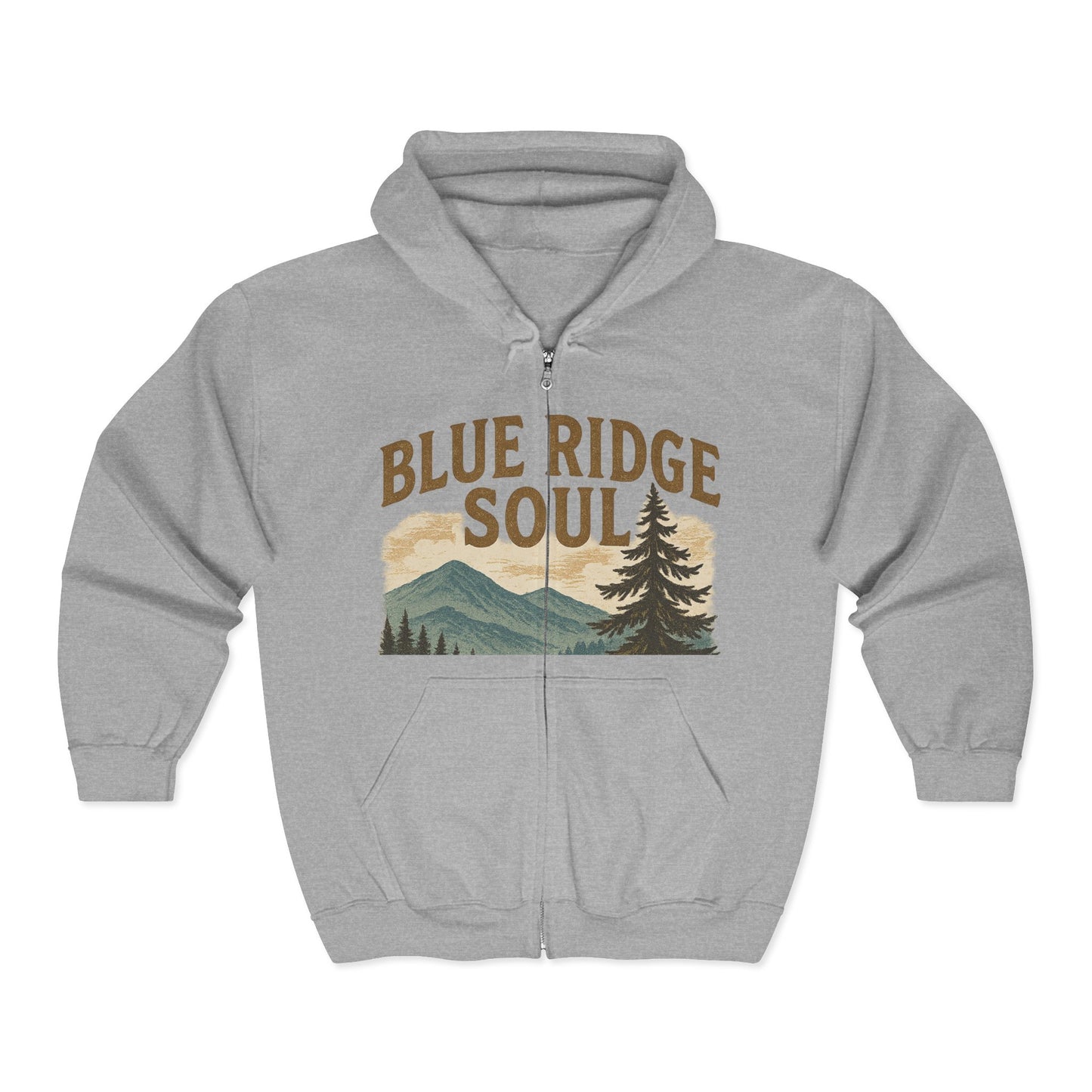 Blue Ridge Soul Full Zip Hoodie - Cozy, Nature-Inspired Sweatshirt for Outdoor Lovers, Great for Camping, Gifts, and Relaxing