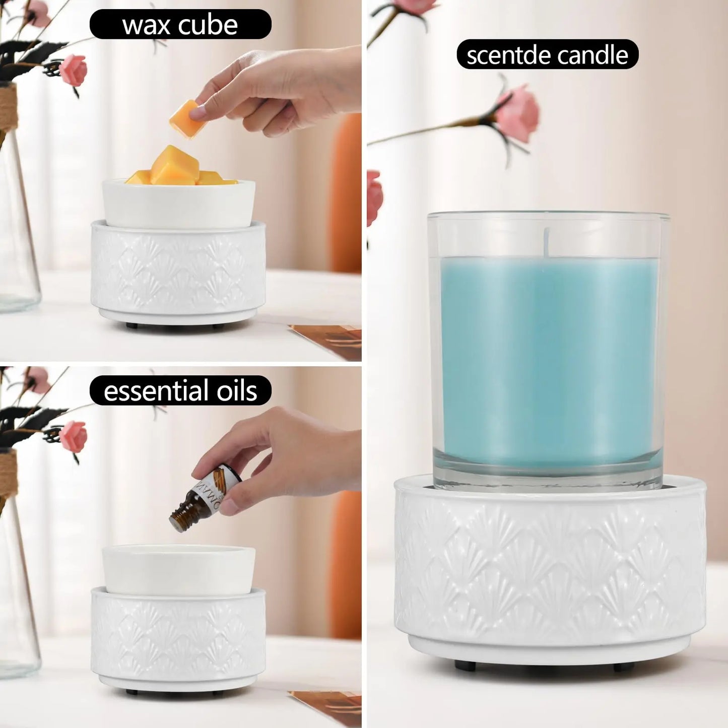 mocosa Ceramic Wax Warmer Wax Melt Warmer for Scented Wax 3-1 Electric Candle Warmer Home Fragrance Wax Burner as Gifts for Mom Grandma Women(White-Fan Shaped) Blue Ridge Whispers