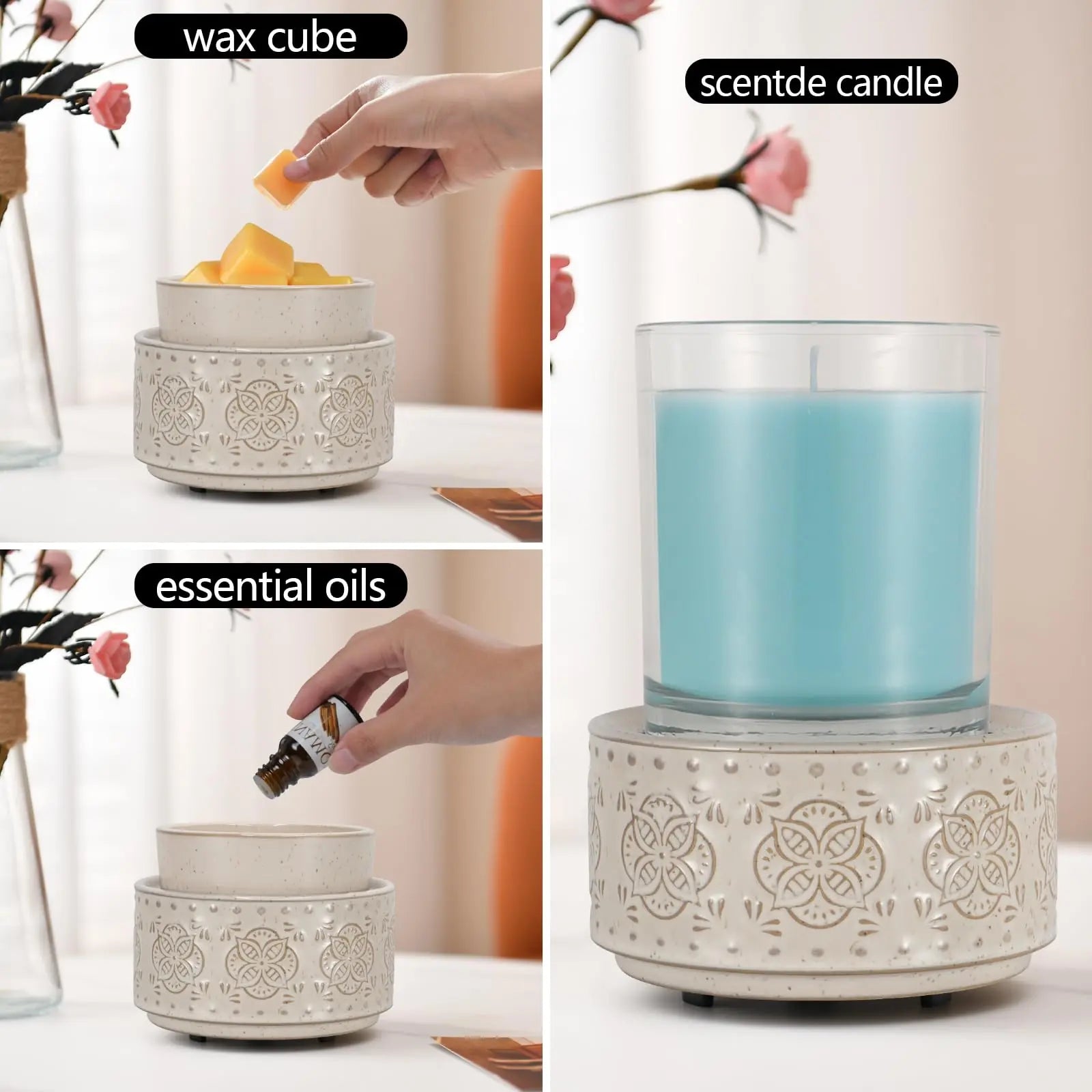 mocosa Ceramic Wax Warmer Wax Melt Warmer for Scented Wax 3-1 Electric Candle Warmer Home Fragrance Wax Burner as Gifts for Mom Grandma Women(Beige-Granular) Blue Ridge Whispers