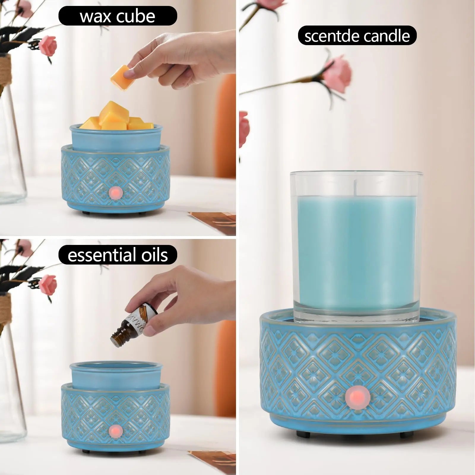 mocosa Wax Melt Warmer for Scented Wax,3-in-1Ceramic Wax Warmer Fragrances Candle Oils, Home Fragrance Wax Burner,Electric Candle Warmer as Gift for Mom Women(Black) Blue Ridge Whispers