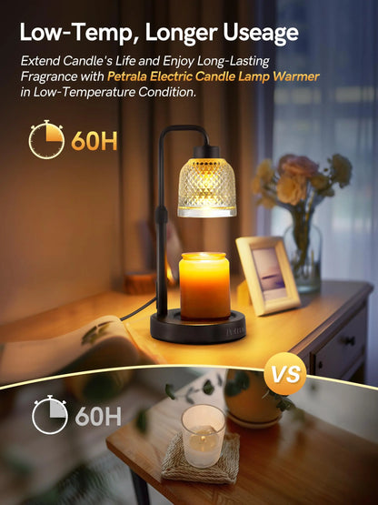 Candle Warmer Lamp with Timer and Dimmer Gourd Mirror-Glass Electric Wax Melt Warmer,Flameless Scented Candle Warmer Adjustable Height Candle Lamp Warmer with 2 Bulbs Home Decor & Best Gift for Her Petrala