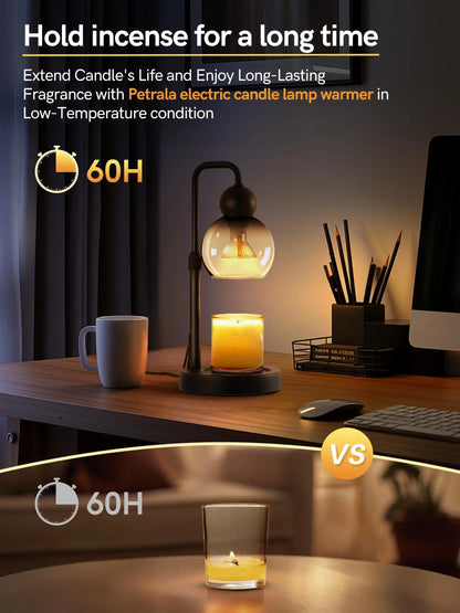 Candle Warmer Lamp with Timer and Dimmer Gourd Mirror-Glass Electric Wax Melt Warmer,Flameless Scented Candle Warmer Adjustable Height Candle Lamp Warmer with 2 Bulbs Home Decor & Best Gift for Her Petrala