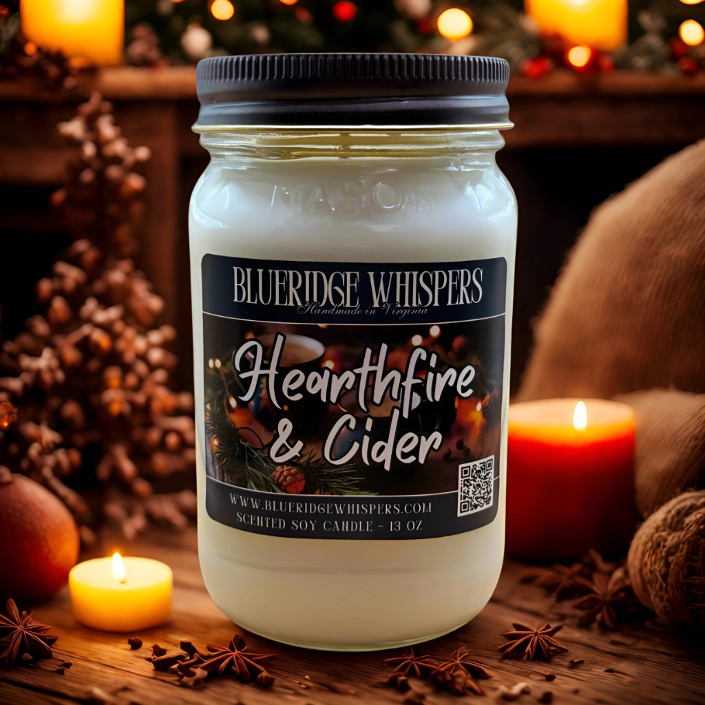 Hearthfire & Cider – Spiced Holiday Cider Soy Candle | 16 oz Mason Jar