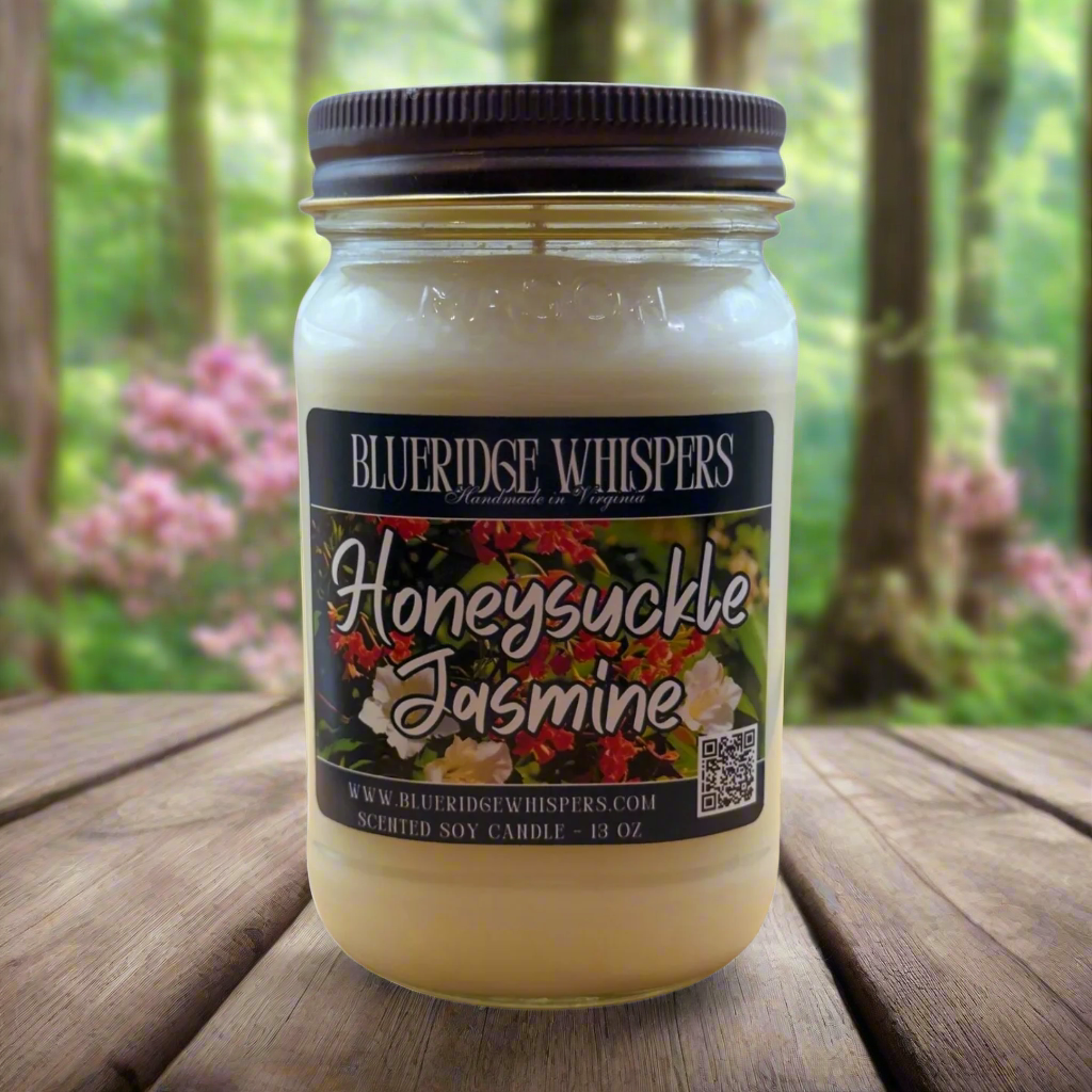 Honeysuckle Jasmine 13 oz Mason Jar Soy Candle Blue Ridge Whispers
