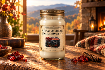 BRW Hero — Appalachian Emberwood – Dragon’s Blood Coco-Soy Candle in an Appalachian home