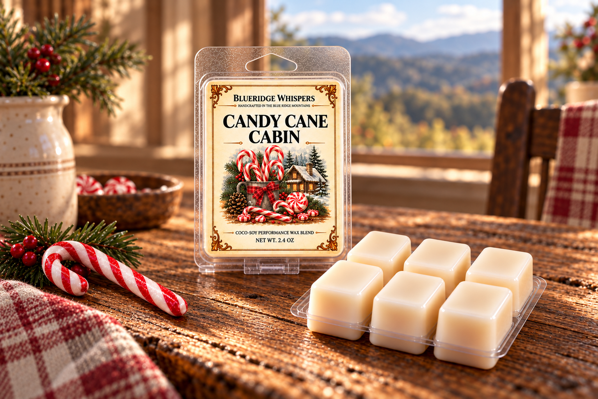 BRW Hero — Candy Cane Cabin Wax Melt in an Appalachian home