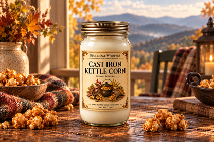 BRW Hero — Cast Iron Kettle Corn – Caramel Popcorn Coco-Soy Candle in an Appalachian home