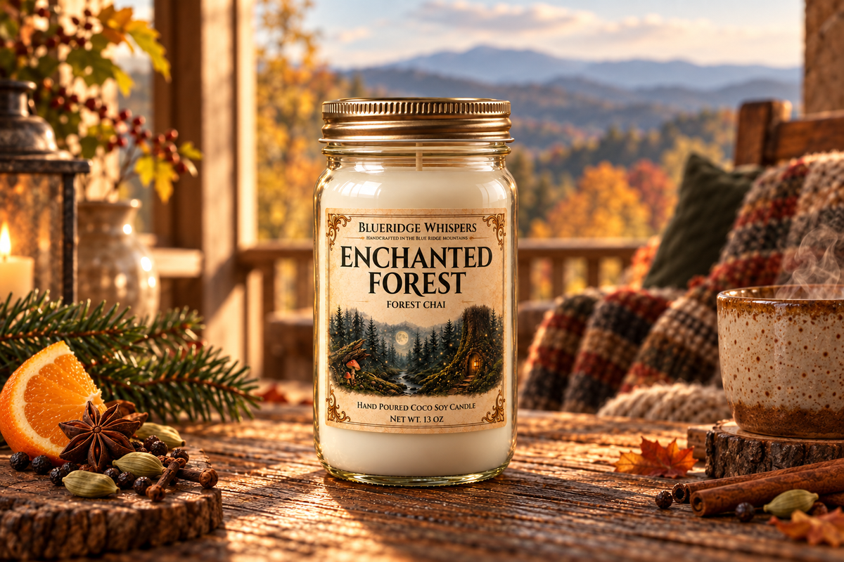 BRW Hero — Enchanted Forest – Forest Chai Coco-Soy Candle in an Appalachian home