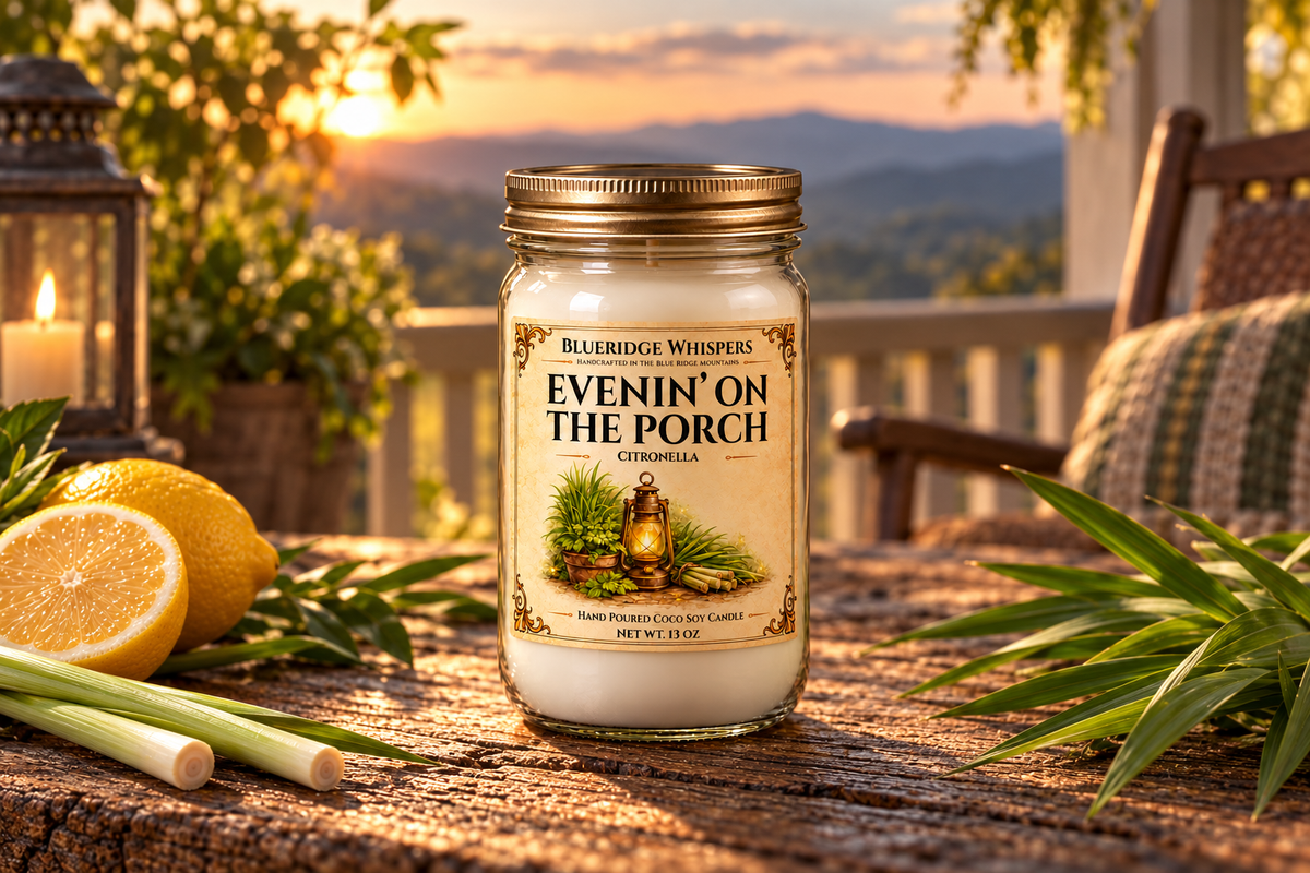 BRW Hero — Evenin’ on the Porch – Citronella Coco-Soy Candle in an Appalachian home
