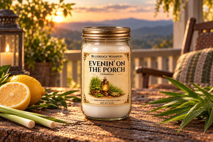 BRW Hero — Evenin’ on the Porch – Citronella Coco-Soy Candle in an Appalachian home