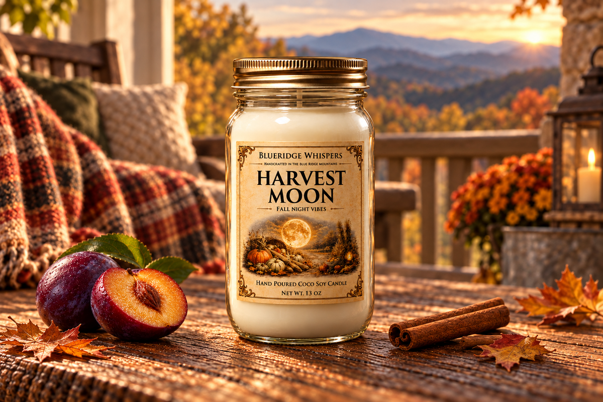 BRW Hero — Hollow Harvest Moon – Plum & Smoke Coco-Soy Candle in an Appalachian home