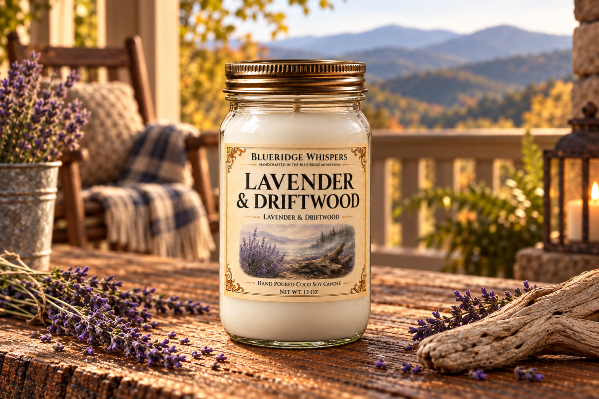 BRW Hero — Lavender Driftwood – Calming Coco-Soy Candle in an Appalachian home