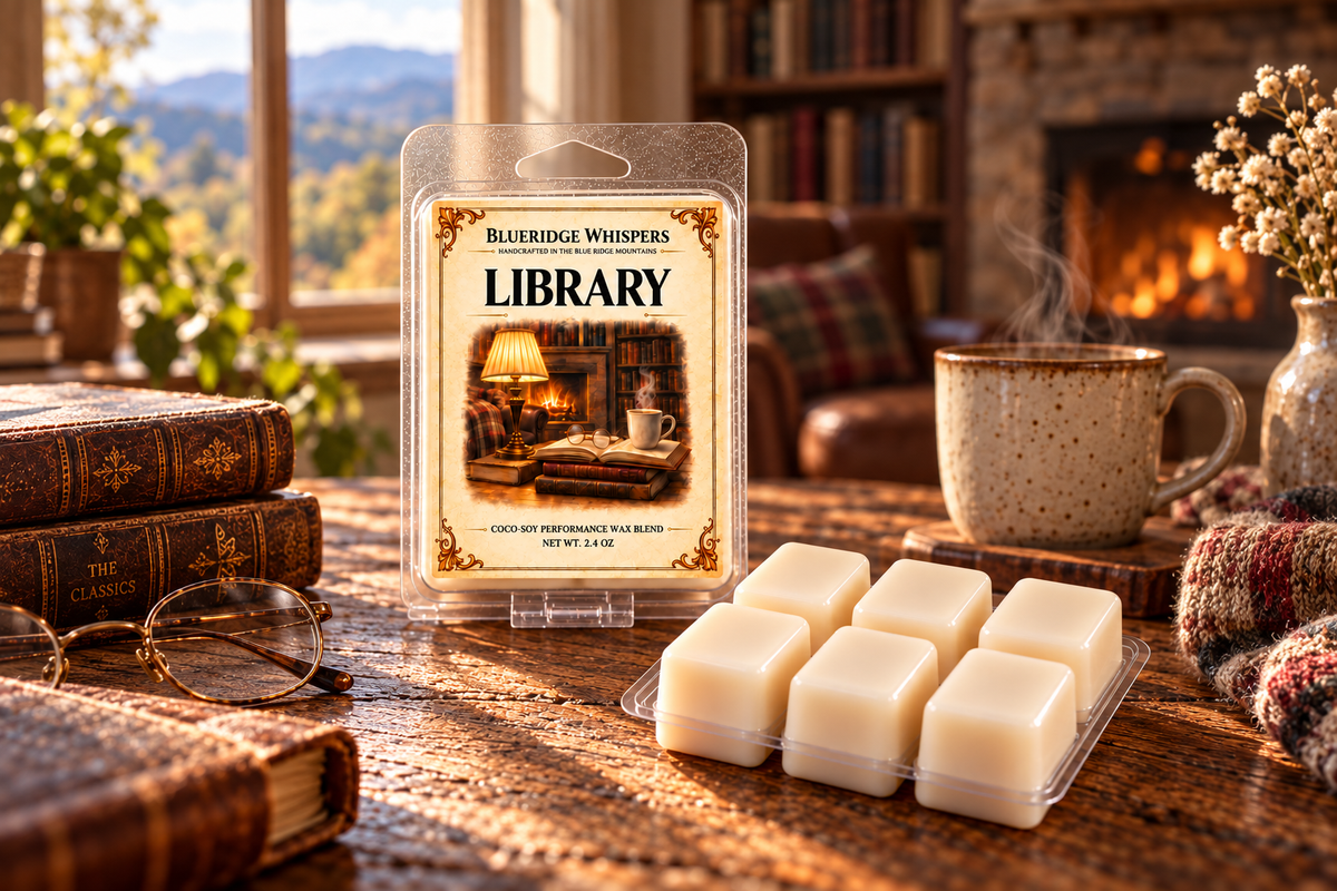 BRW Hero — Library Wax Melts - Leather & Aged Paper Aromatic Home Fragrance in an Appalachian home