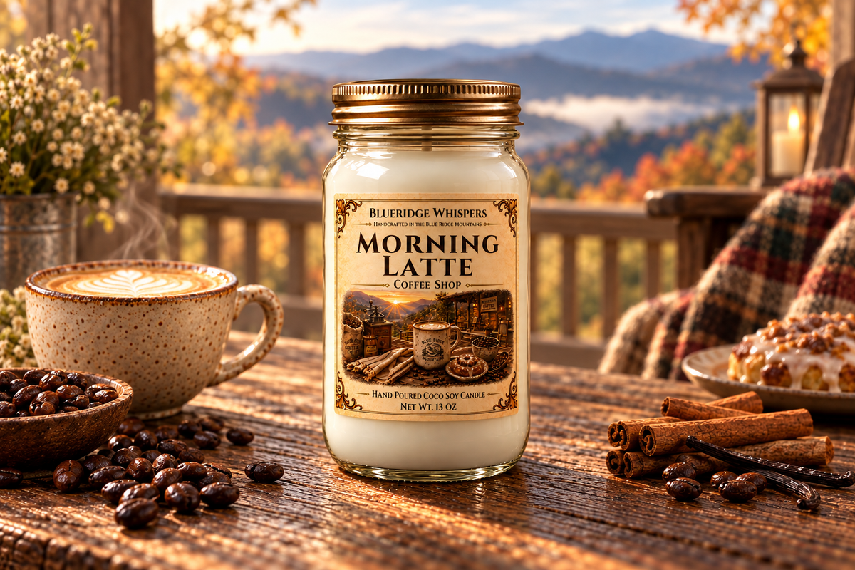 BRW Hero — Morning Latte – Coffee Shop Coco-Soy Candle in an Appalachian home