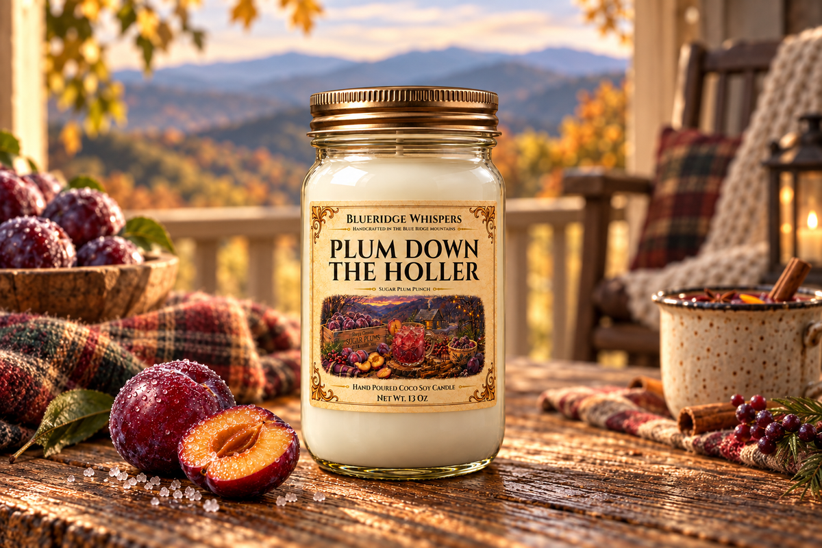 BRW Hero — Plum Down the Holler – Sugar Plum Coco-Soy Candle in an Appalachian home