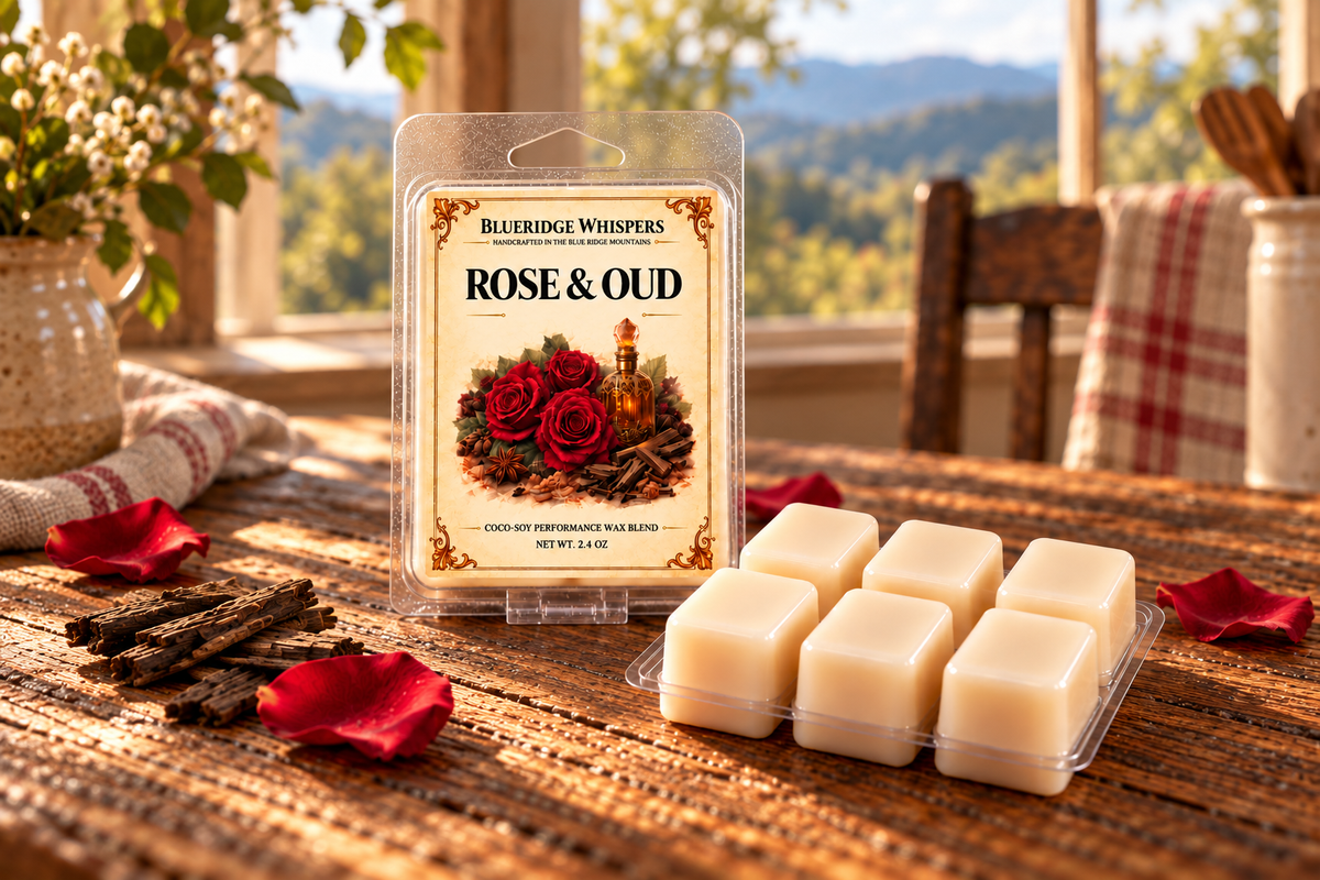 BRW Hero — Rose and Oud Soy Wax Melts in an Appalachian home