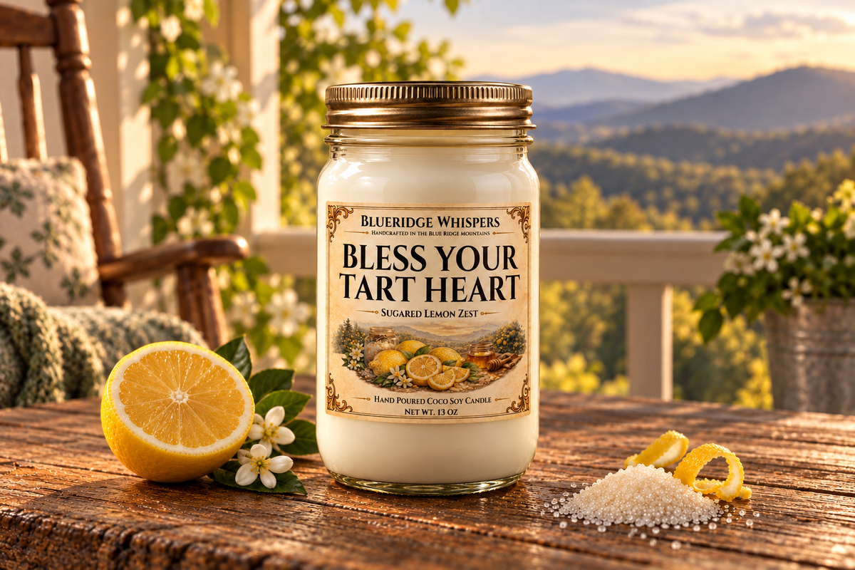 BRW Hero — Bless Your Tart Heart – Sugared Lemon Coco-Soy Candle in an Appalachian home