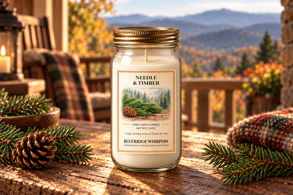 BRW Hero — Timber & Needle – Fraser Fir Coco-Soy Candle in an Appalachian home