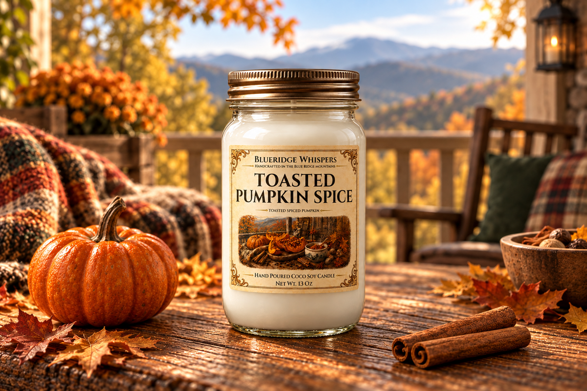 BRW Hero — Toasted Pumpkin Spice – Smoky Fall Coco-Soy Candle in an Appalachian home