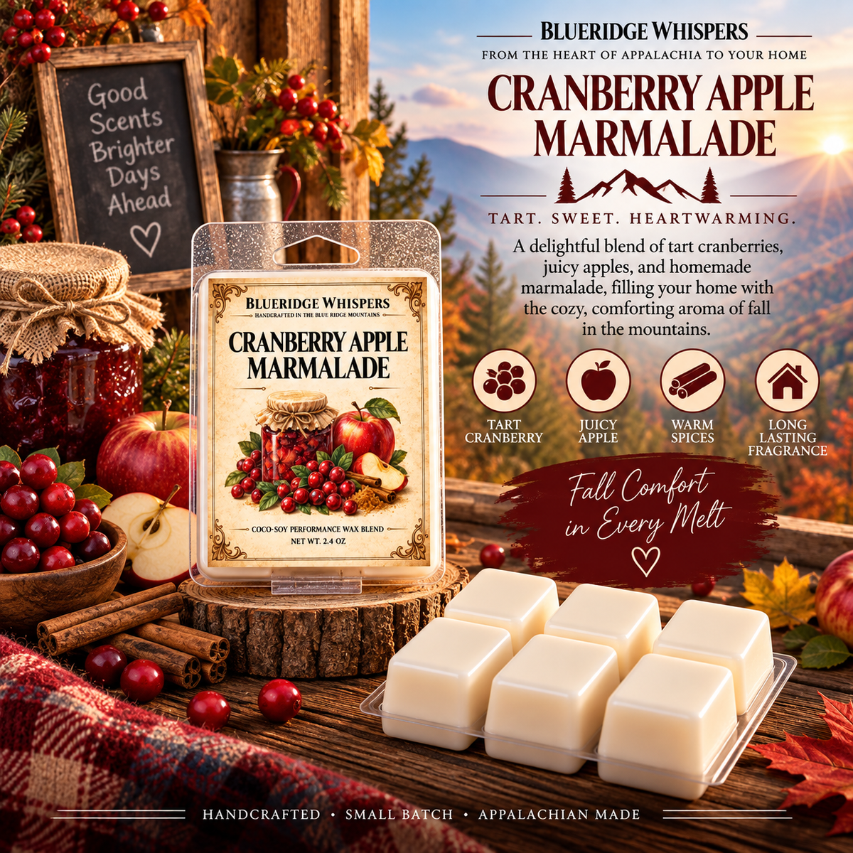 Cranberry Appleachian Marmalade — Blue Ridge Whispers wax melt product photo