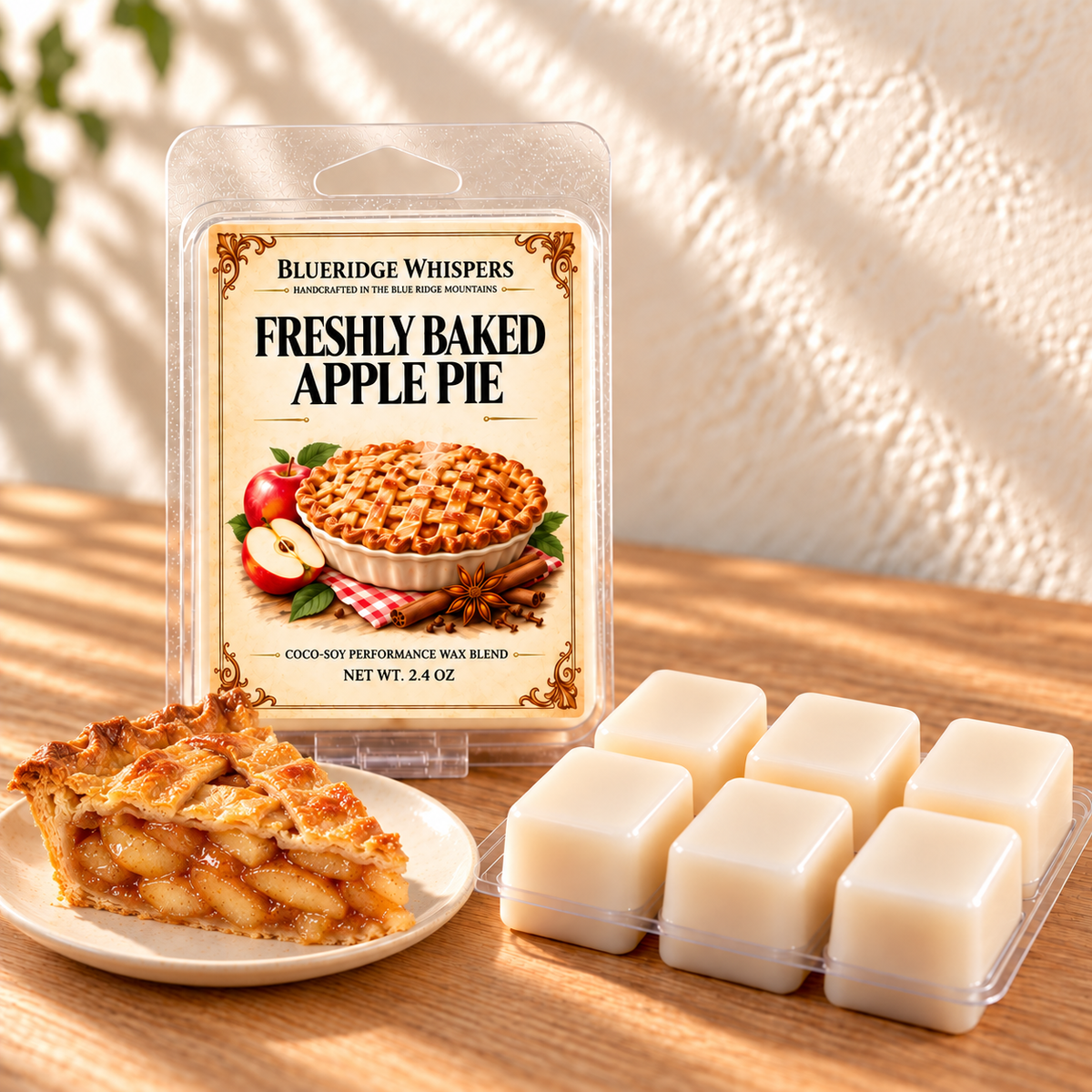 Freshly Baked Apple Pie Soy Wax Melts — minimal main photo with slice of apple pie