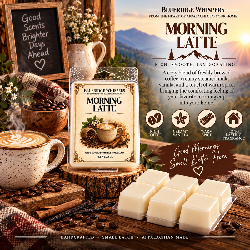Morning Latte wax melts by Blue Ridge Whispers, with coffee and vanilla scenery