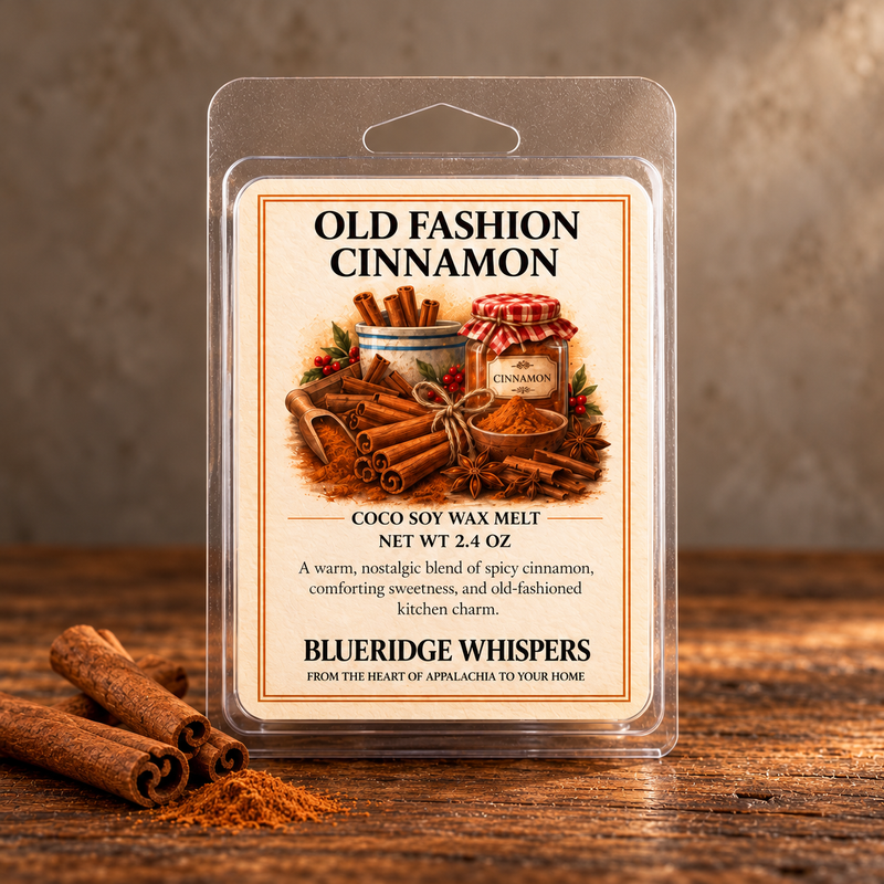 Old Fashion Cinnamon Wax Melt in a rustic indoor setting with scent accents