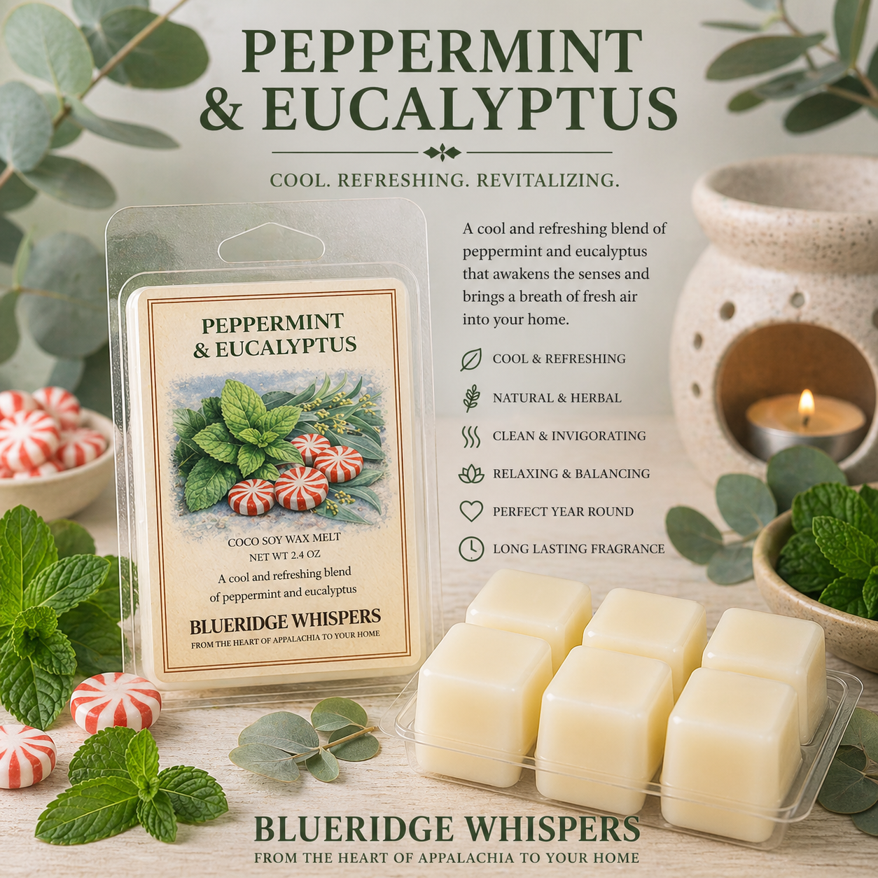 Peppermint and Eucalyptus wax melts from BlueRidge Whispers