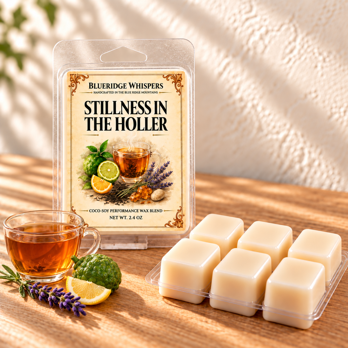 Stillness in the Holler Wax Melts — minimal main photo with tea, bergamot, lavender and lemon